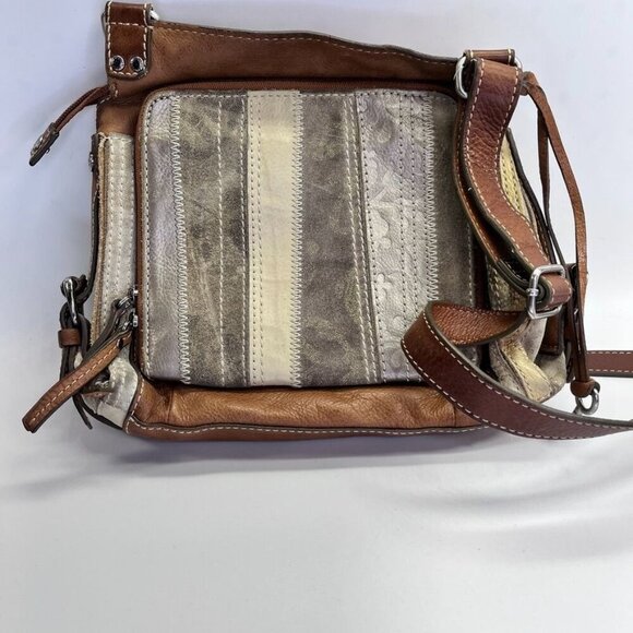 Fossil Leather Crossbody Bag MultiTexture Brown, Gray, Silver Vintage Classic - Picture 2 of 16
